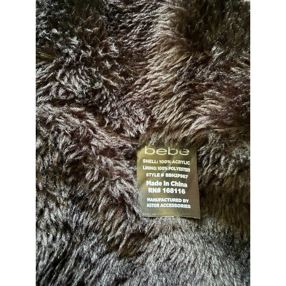 Bebe Black Cable Knit Beanie Faux Fur Lined Embroidered Logo Winter Hat BBH2P967 - Picture 4 of 4